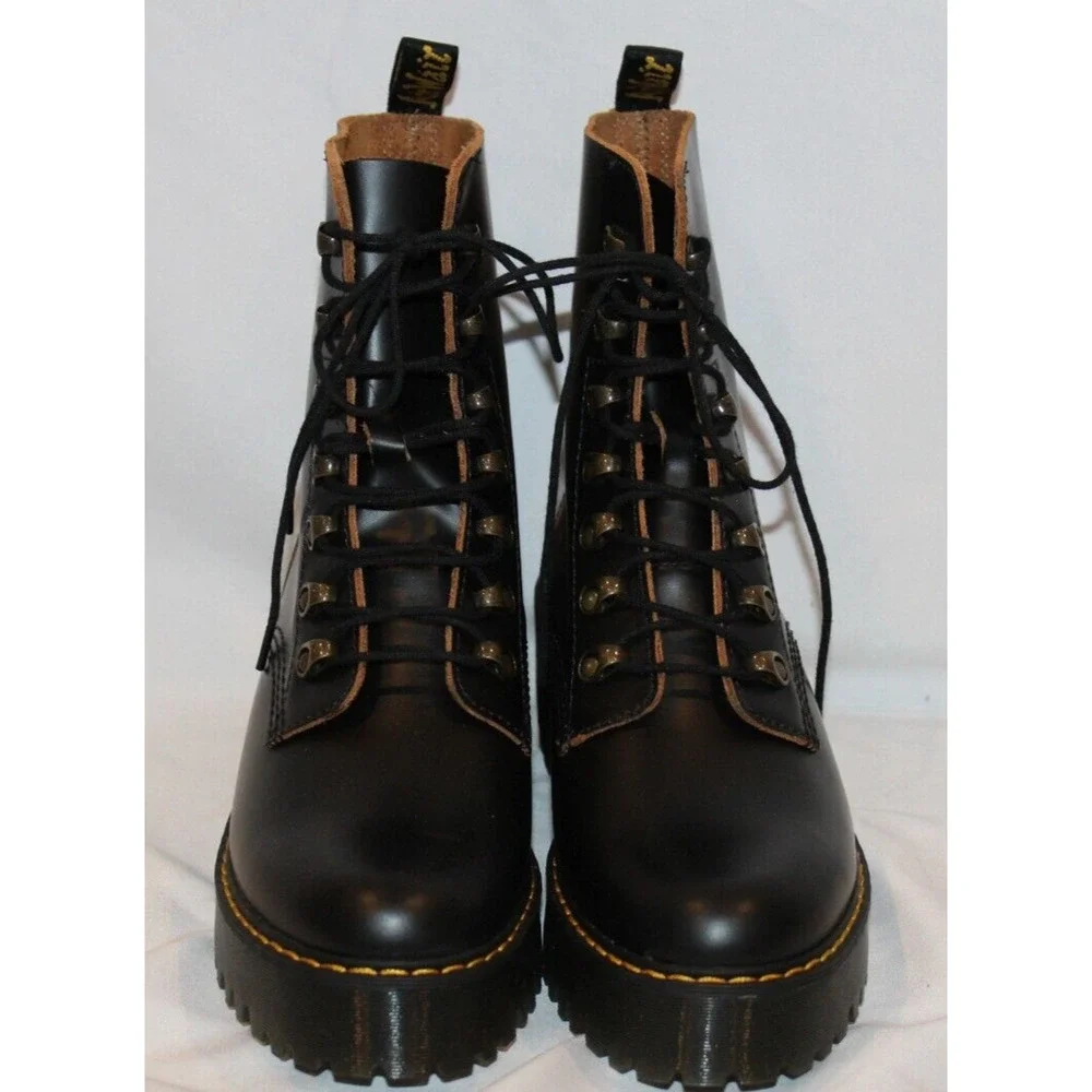 Dr. Martens Leona Women's Leather‎ Platform Boots Black US 9 NEW